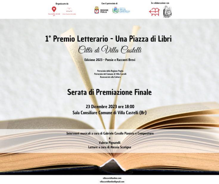 Serata di Premiazione 1° Premio Letterario “Una Piazza di Libri” – Città di Villa Castelli